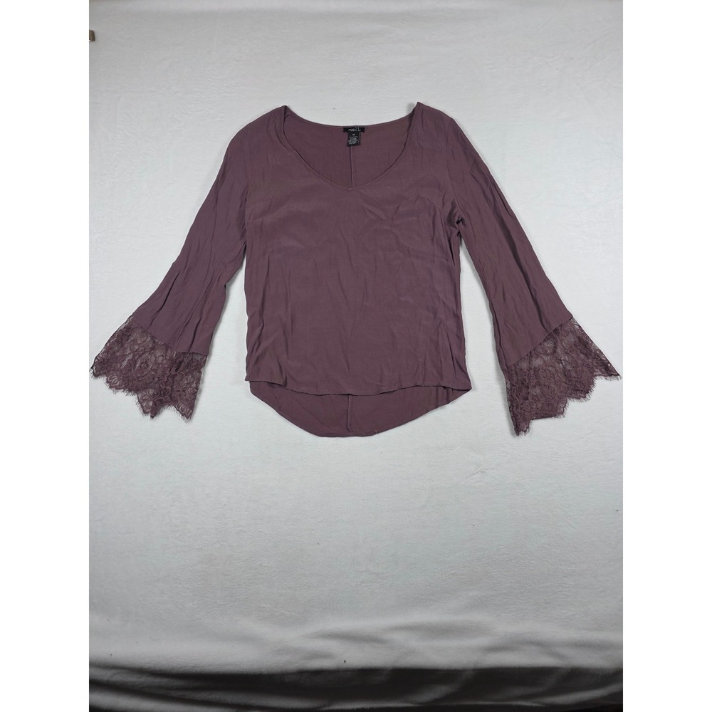 Romantic Fairycore Blouse V-Neck Lace Bell Sleeve XS Mauve Plum Boho Whimsigoth